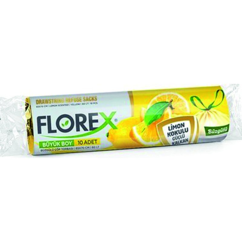 Flodex Büzgülü Büyük Boy 65*70 Çöp Torbası Limon Kokulu 10LU