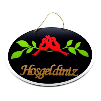 Vavsan Ahşap Oval Kuşlu Hoşgeldiniz Kapı Süsü